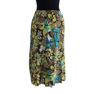 biyaycda Pull-On Multicolor Floral Midi Skirt  - Size Large